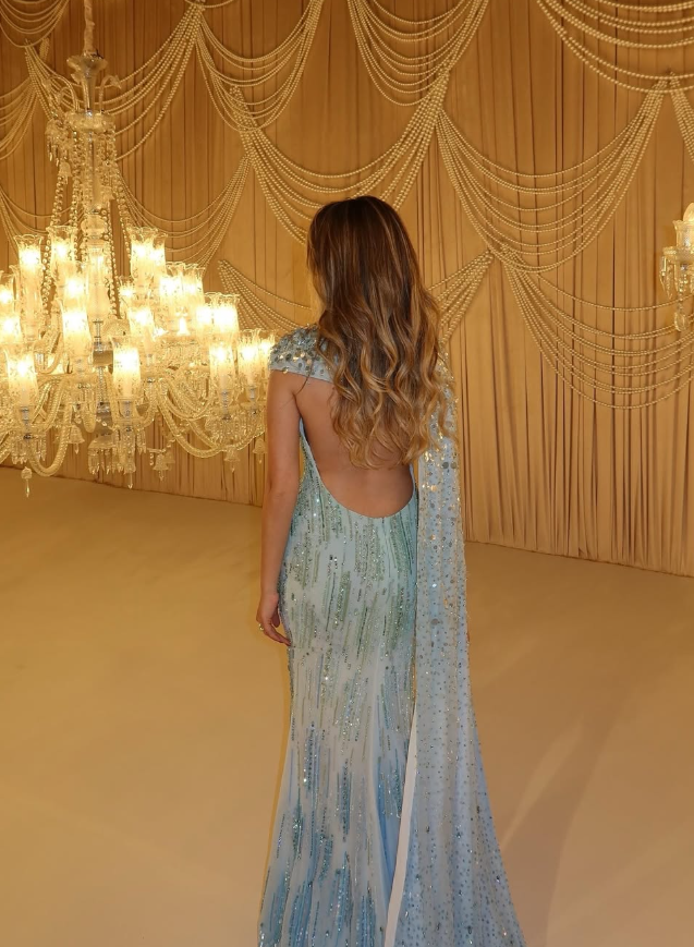 Green Blue Ombre Mermaid Exquisite Beaded Sequin Backless Tulle Prom Dress Wedding Guest Dress SH4725