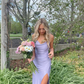 Light Purple Side Slit Satin Prom Dress Long Party Dress Evening Dress SH1073