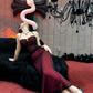 Classic Sexy Sheath Halter Black Chiffon Red Satin Open Back Long Evening Dress Party Dress SH3486