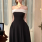 Classic Black-white A Line Strapless Satin Wedding Guest Dress Prom Dress SH5221