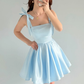 Baby Blue A Line Bow Straps Satin Short Prom Dress Homecoming Dress SH6009