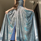 Shiny Blue A Line Sweetheart Neck Sequin Graduation Ball Gown 18th Birthday Dress with Slit SH4989