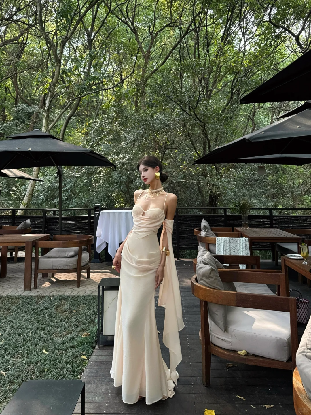 Apricot Mermaid Spaghetti Strap Chiffon Prom Dress Evening Dress Date Dress SH4907