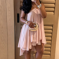 Blue A Line Halter Flowy Chiffon Short Homecoming Dress Outfits SH5742