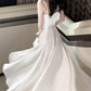 Light Pink Simple A Line Spaghetti Strap Satin Long Prom Dress Evening Dress SH3817