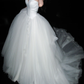 Pretty Romantic Ball Gown Strapless White Satin Tulle Long Train Wedding Dress SH6619