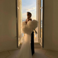 Elegant Mermaid Sweetheart Neck White Tulle Black Satin Prom Dress SH4565