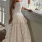 Stunning Ball Gown Strapless Layered White Lace Prom Dress Wedding Dress SH4663
