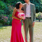 Charming Hot Pink Mermaid Spaghetti Strap Satin Long Prom Dress Evening Dress SH8445
