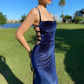 Sparkly Navy Blue Velvet Prom Dress Sexy Mermaid Long Evening Dress SH899