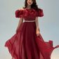 Burgundy A Line Off the Shoulder Beaded Organza Prom Dress Wedding Guest Dress SH6015