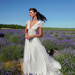 Pretty A Line V Neck White Lace Tulle Wedding Dress SH6021