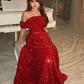 Shiny A Line Off the Shoulder Sequin Long Prom Dress Evening Dress SH7313