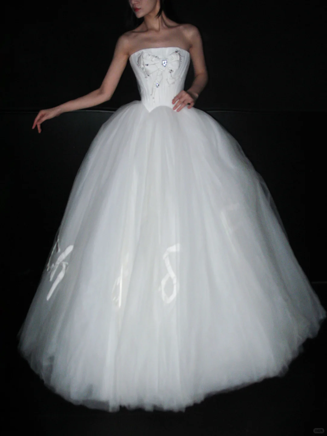 Sweety A Line Strapless Bow Knot White Tulle Long Wedding Dress SH8928