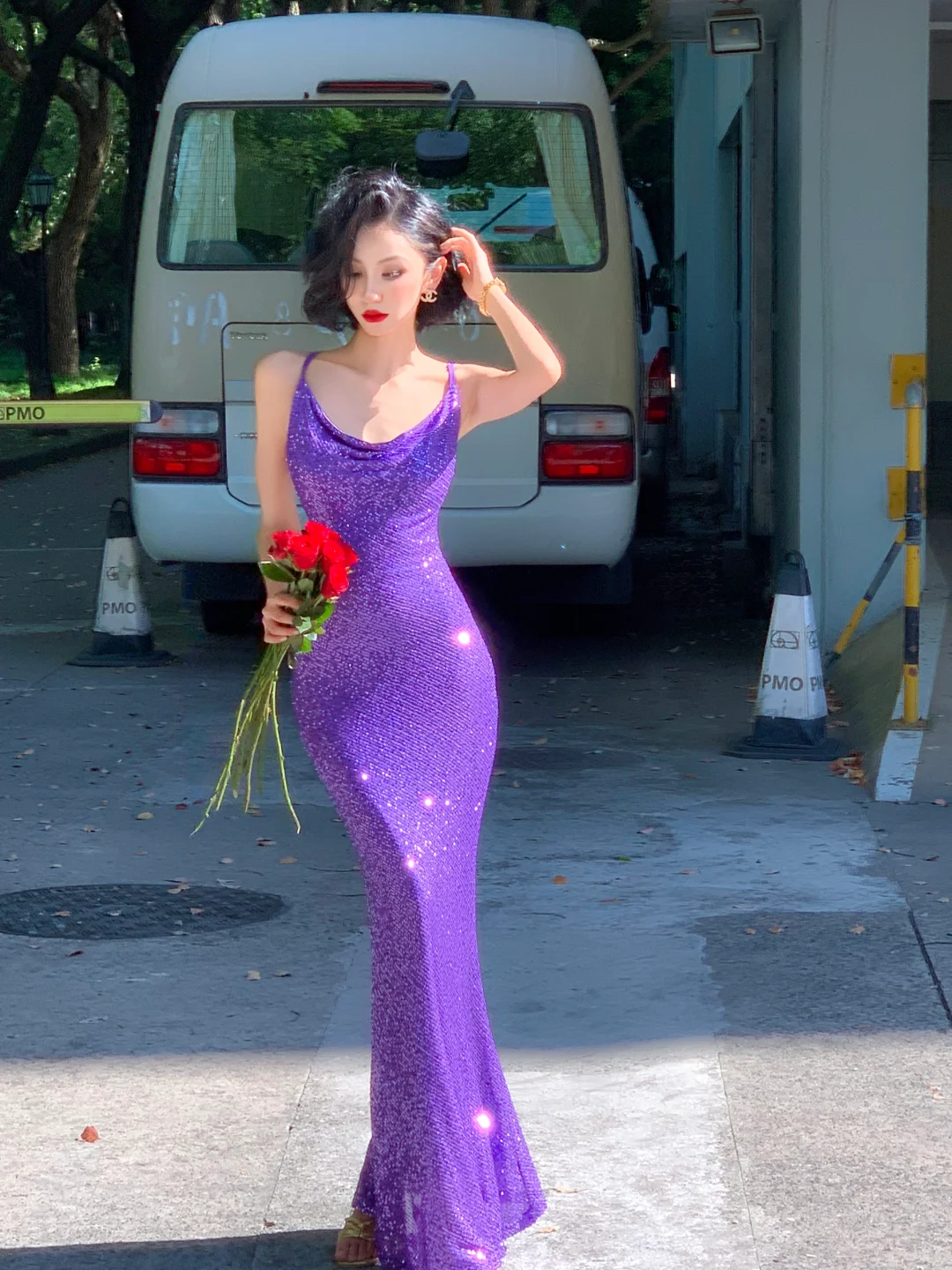 Sexy Shiny Purple Mermaid Straps Sequin Long Prom Dress Vacation Dress – shinydress