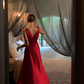 Classic Red A Line V Neck Satin Long Prom Dress Party Dress SH4030