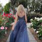Blue Tulle Applique Long Evening Dress Formal Prom Dress SH902