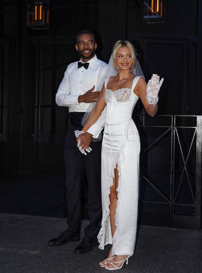 Elegant Sheath Spaghetti Strap White Lace Satin Long Prom Dress Wedding Dress SH4820