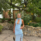Light Blue Mermaid Halter Ruffle Chiffon Prom Dress Evening Dress with Slit SH1750