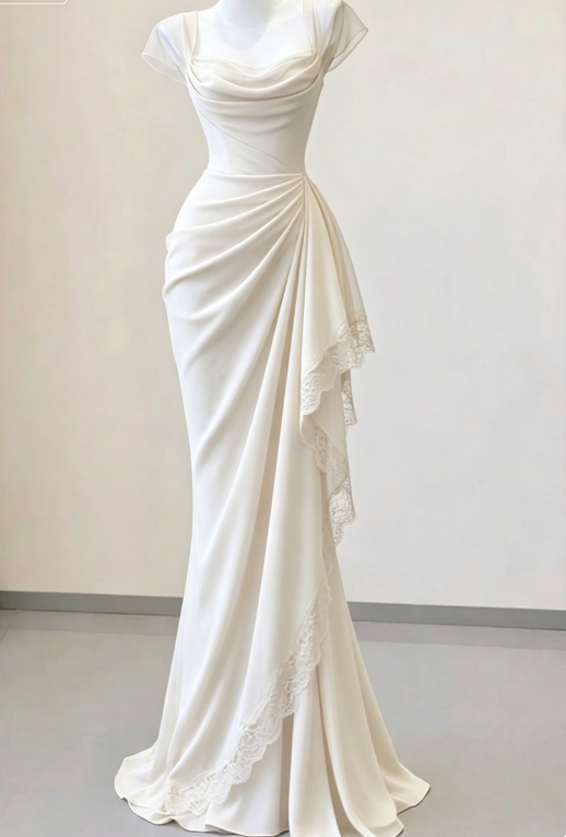 Elegant Black Mermaid Straps Pleated Chiffon Prom Dress Evening Dress SH5498