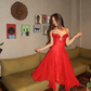 Charming Red A Line Spaghetti Strap Chiffon Backless Prom Dress Evening Dress SH6062