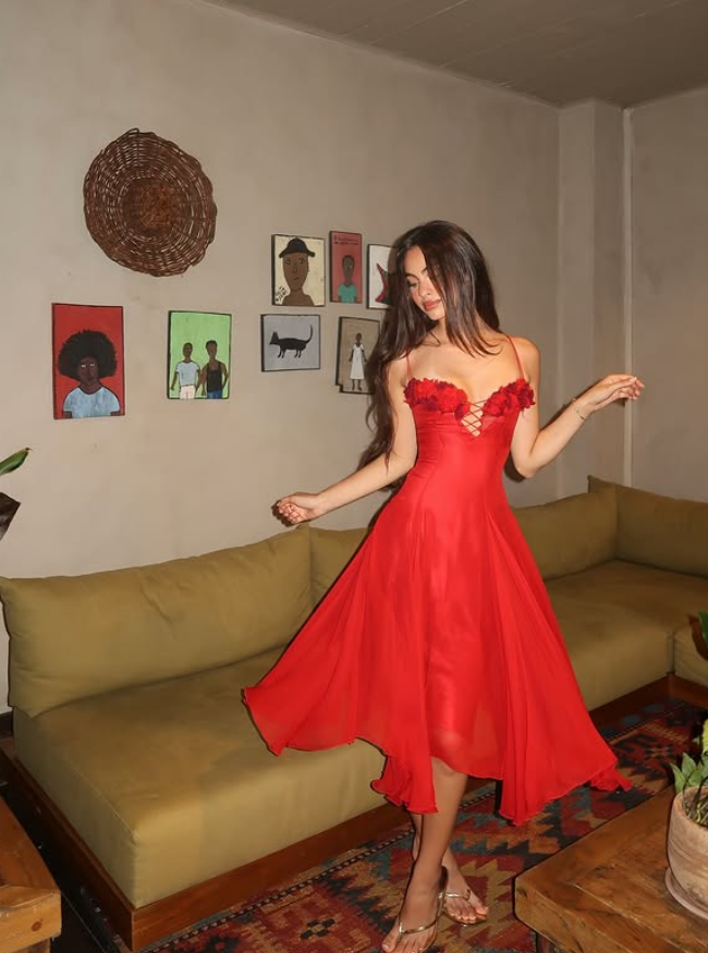 Charming Red A Line Spaghetti Strap Chiffon Backless Prom Dress Evening Dress SH6062