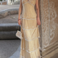 Gentle Apricot A Line V Neck Exquisite Beaded Layered Chiffon Prom Dress Wedding Guest Dress SH5436