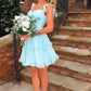 Romantic A Line Sweetheart Light Blue Short Homecoming Dress with Ruffles SH7490