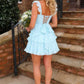 Romantic A Line Sweetheart Light Blue Short Homecoming Dress with Ruffles SH7490