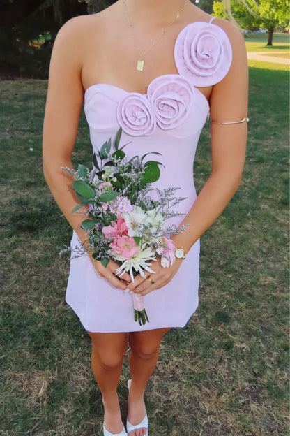 Fashionable Sheath One Shoulder Lilac Short Homecoming Dress with 3D Flowers SH7828