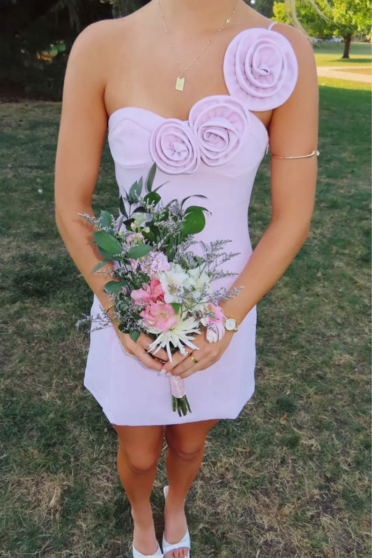 Fashionable Sheath One Shoulder Lilac Short Homecoming Dress with 3D Flowers SH7828