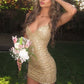 Stunning Sheath Spaghetti Straps Gold Sequins Short Homecoming Dress SH7466