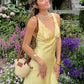 Fitted Sheath V Neck Yellow Satin Short Homecoming Dress with Ruched SH7915