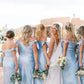 Off the Shoulder Light Blue Sheath Bridesmaid Dress SH2548