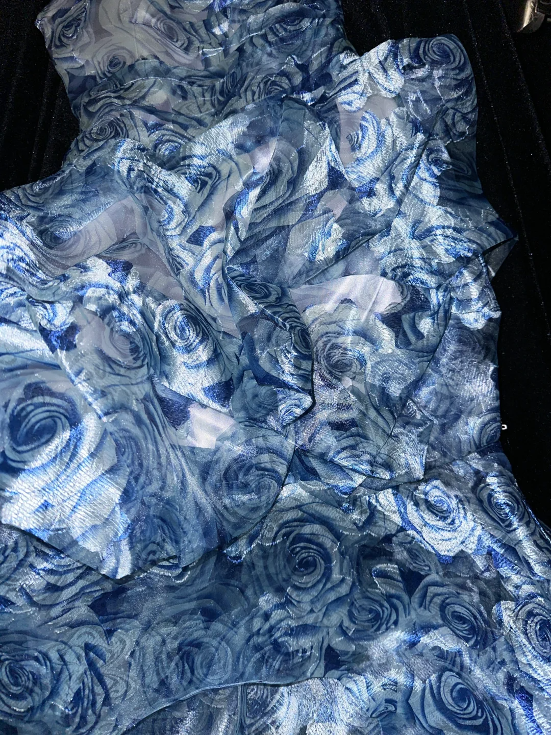 Cute A Line Straps Blue Print Flower Tulle Short Homecoming Dress Cocktail Dress SH3233
