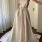 Simple A Line Strapless Bow White Satin Wedding Dress SH5235