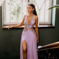 Exquisite Floral A Line V Neck Purple Chiffon Backless Prom Dress Evening Dress SH6334