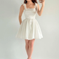 White A Line Bow Straps Satin Short Prom Dress Homecoming Dress SH6010