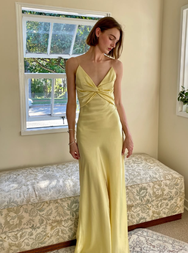 Simple A Line Spaghetti Strap Yellow Satin Open Back Prom Dress Graduation Prom Dress SH2580