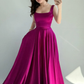 Simple Pink A Line Spaghetti Straps Satin Prom Dress Date Dress SH5550
