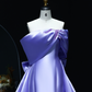 Elegant A Line Off the Shoulder Lilac Beaded Satin Prom Dress Evening Dress with Bow SH2398