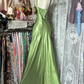 Green Vintage Mermaid V Neck Beaded Satin Long Gradation Prom Dress SH5364