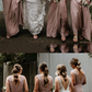 Dusty Pink Elastic Satin V-neck Sheath Long Bridesmaid Dresses SH5585