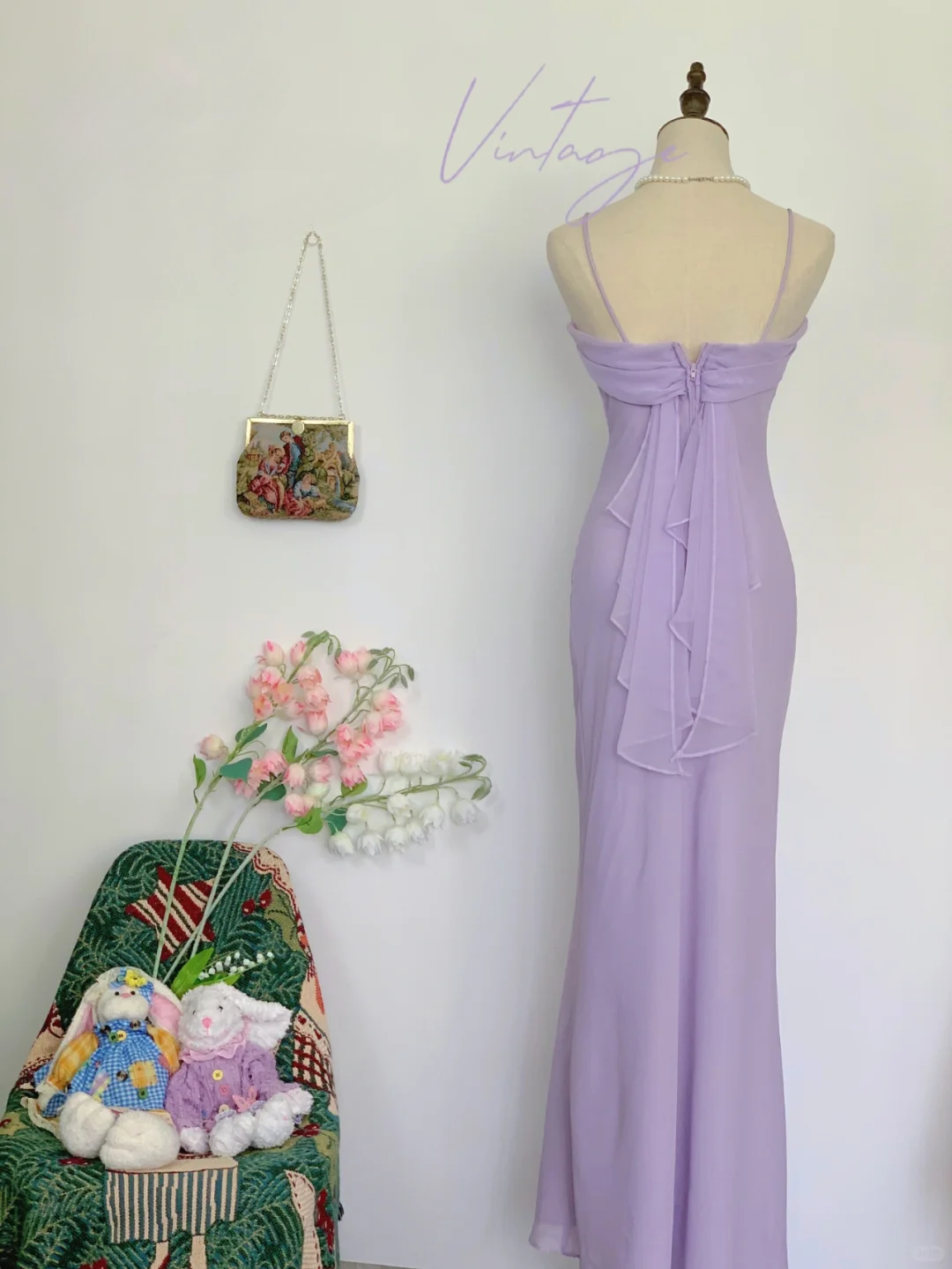 Vintage Purple Simple Mermaid Spaghetti Strap Chiffon Prom Dress Outfits SH4956