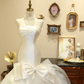 High-class Mermaid Strapless White Tulle Satin Long Prom Dress Wedding Dress SH7390