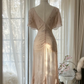 Gentle A Line V Neck Sequin Chiffon Party Dress Wedding Guest Dress SH2957