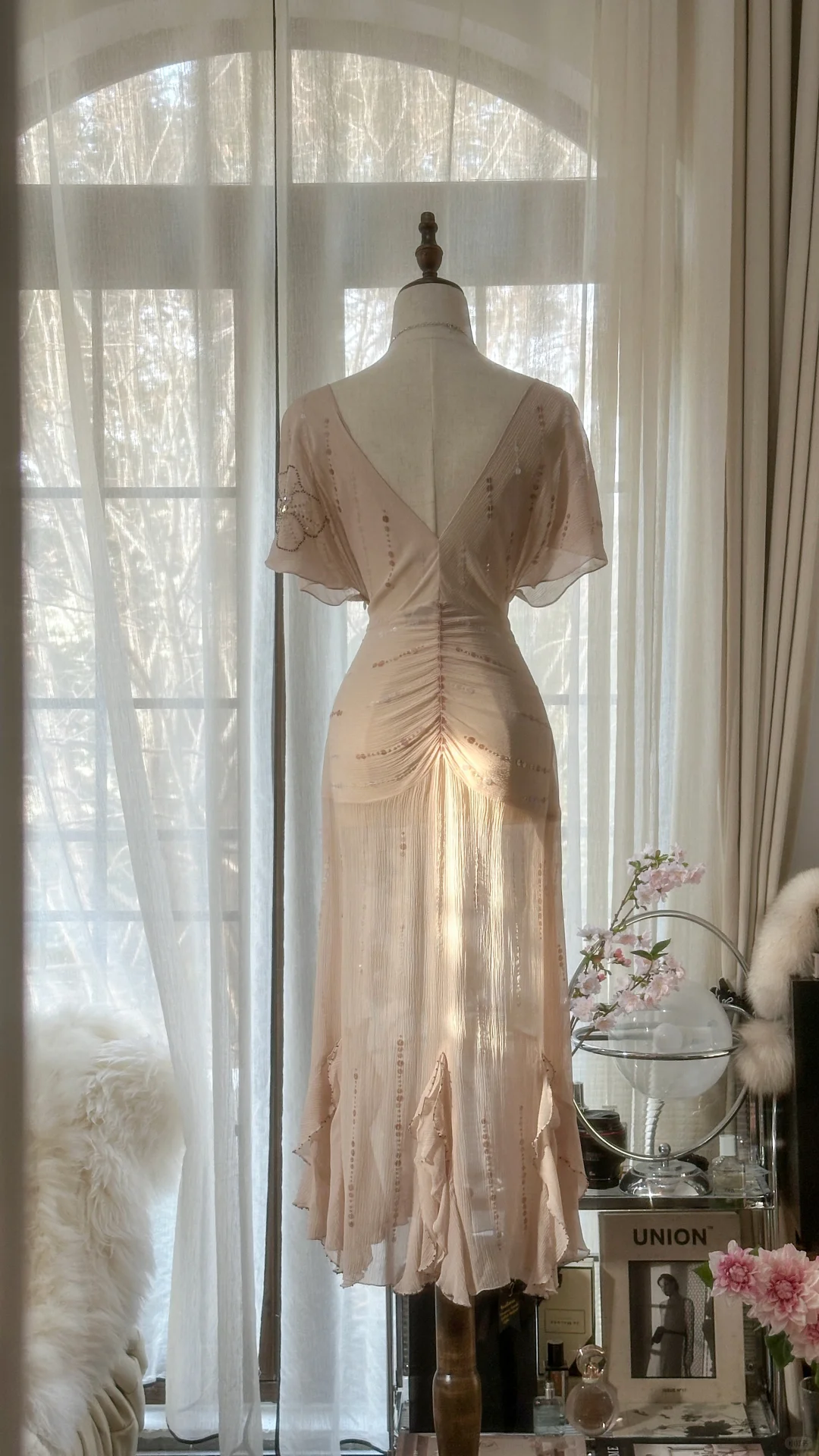 Gentle A Line V Neck Sequin Chiffon Party Dress Wedding Guest Dress SH2957