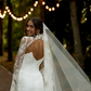 Romantic Sheath Long Sleeve White Lace Wedding Dress with Slit SH6988