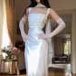 Elegant Sheath Strap Royal Blue Satin Long Prom Dress Wedding Guest Dress SH5353
