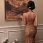 Sexy Sheath Spaghetti Straps Golden Sequin Prom Dress Evening Dress 16th Birthday Dress SH4051